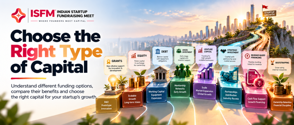 Choose the right type of capital for startup funding, including equity, debt, grants and venture capital