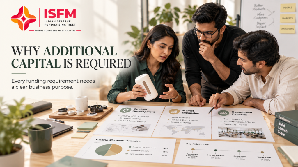 Why additional capital is required for startups to support product development, working capital, business expansion and investor funding milestones
